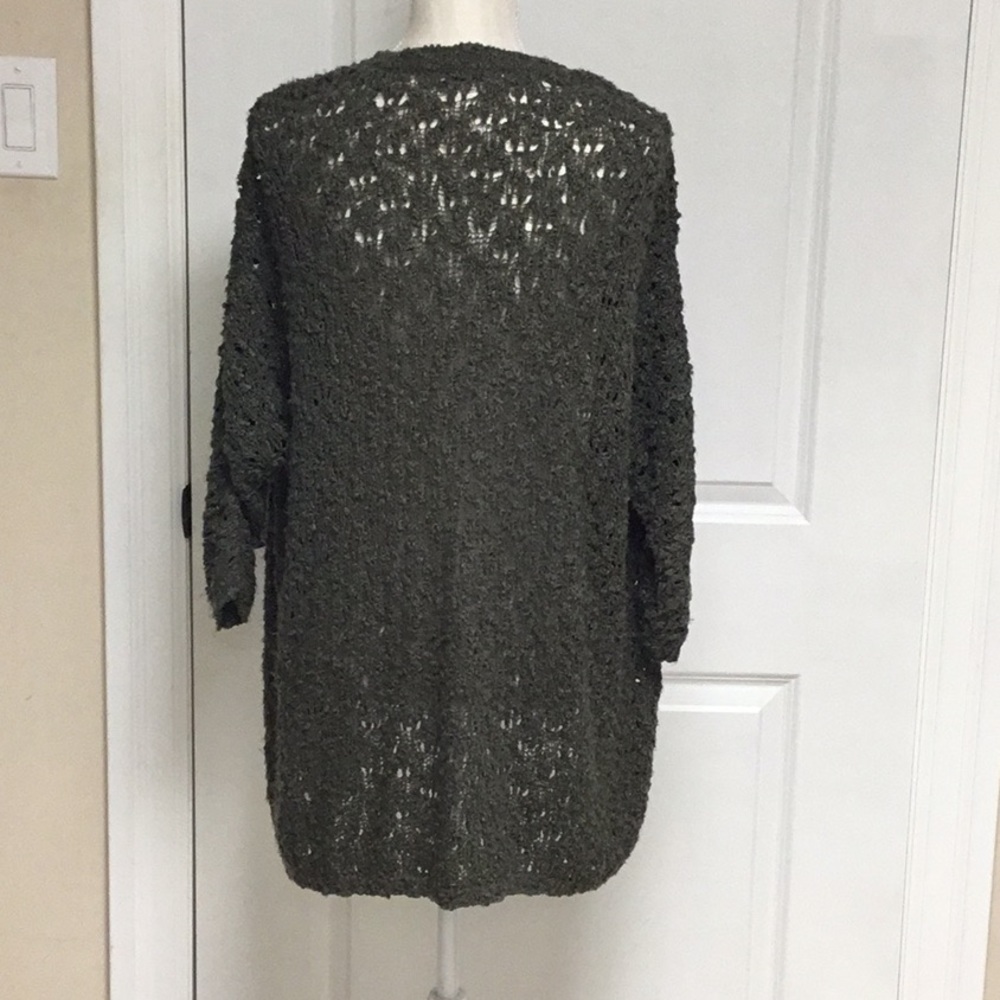 Revolution Olive Green Popcorn Crochet Cardigan with Dolman Sleeves - Picture 2 of 10